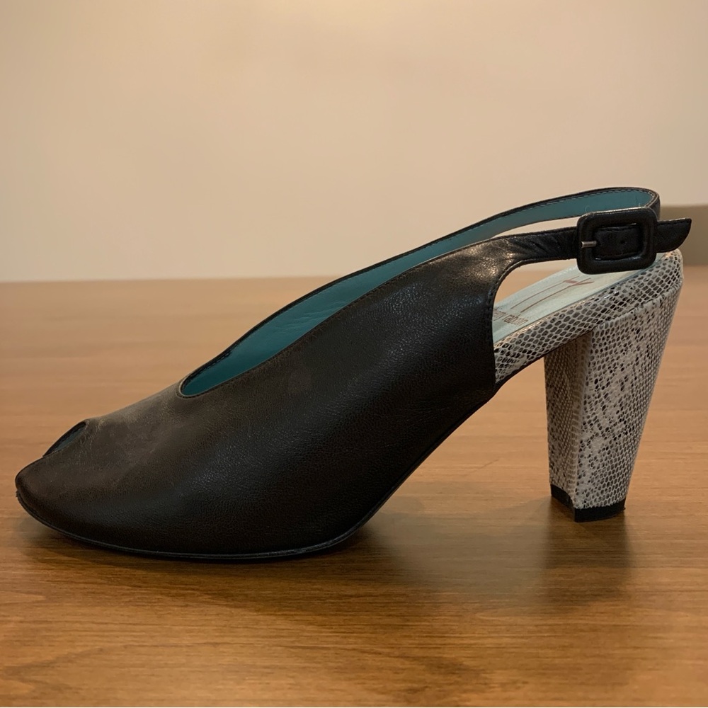Thierry Rabotin Black and Silver Leather Heels, Size 38 / 7.5